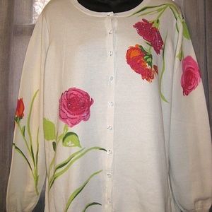Quaker Factory Sequined Floral Cardigan Sweater S